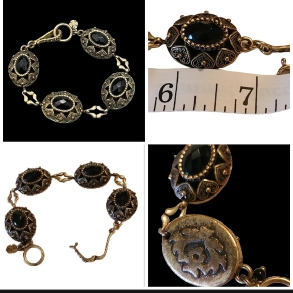 ๐๐Christmas Present๐๐ LUCKY~ GOLDTONE &BLACK ANTIQUE STATEMENT BRACELET~ - Picture 2 of 9